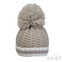 H648-BI-BP: Biscuit Ribbed Hat w/Pom Pom (0-12m)